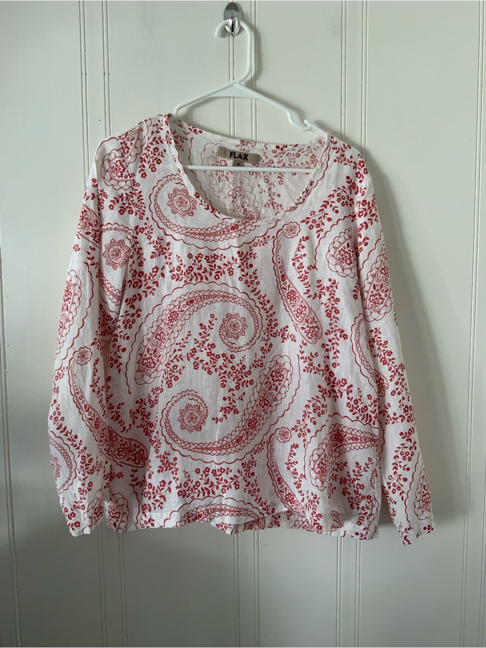 Flax White Tunic with Red Paisley Design